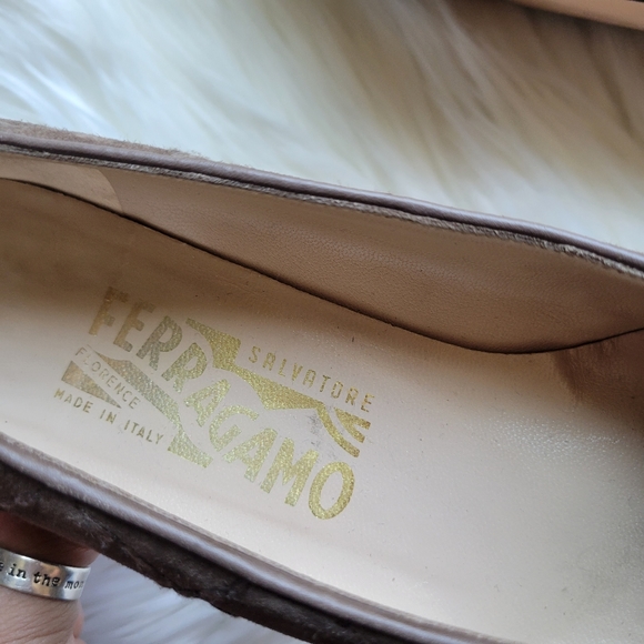 Ferragamo Suede Quilted Block Heel Pumps - Picture 6 of 10